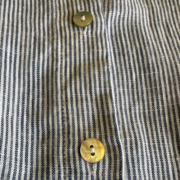 J. Jill | Striped Linen Short Sleeve Button Down Blouse, Floral Back Panel - Picture 5 of 10